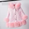 Winter Kids Girls PU Patchwork Faux Fur Collar Down Jacket Coat Children Thick Warm Hooded Parkas Outerwear