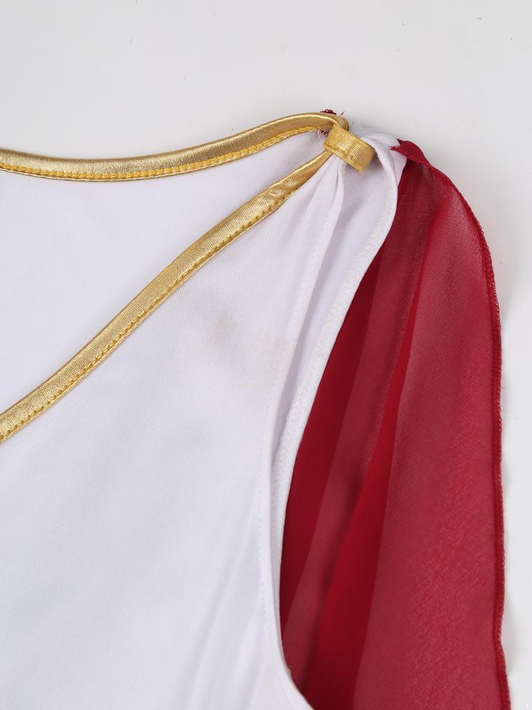Women's Ancient Greek Roman Queen Costume Halloween Cosplay Gold Trims Toga Dress