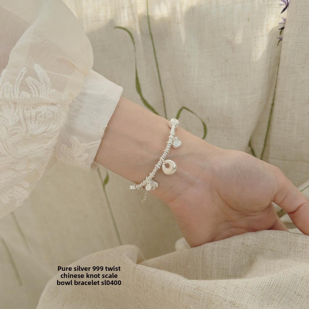 Pure Silver 999 Wheel Entanglement Chinese Knot Weight Bracelet