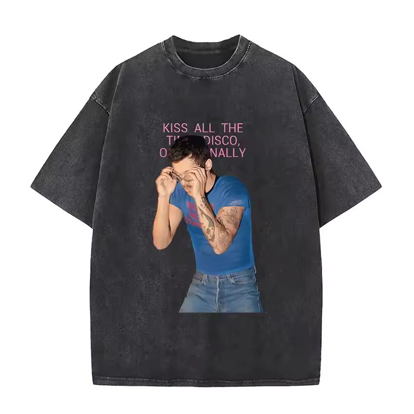 Harry Styles Graphic T-shirt Washed Oversized Y2k Men's Pop Album Hip Hop Short Sleeve T-shirts Casual Cotton T Shirt Streetwear