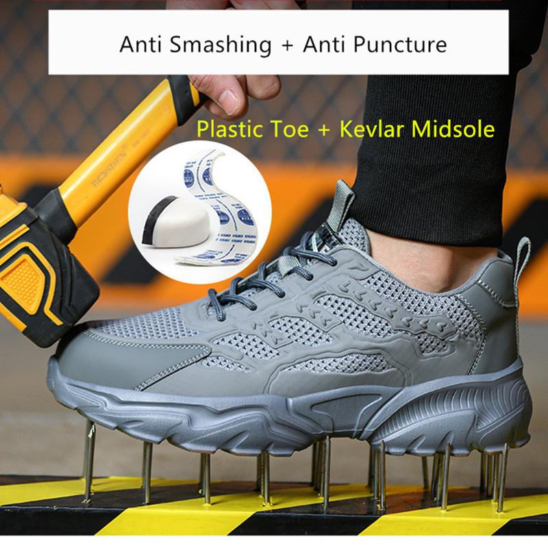 Summer Safety Sneakers White Safety Work Shoes for Men Work Breathable Shoes Comfortable Woman Safety Shoes Plastic Toe Cap Boot