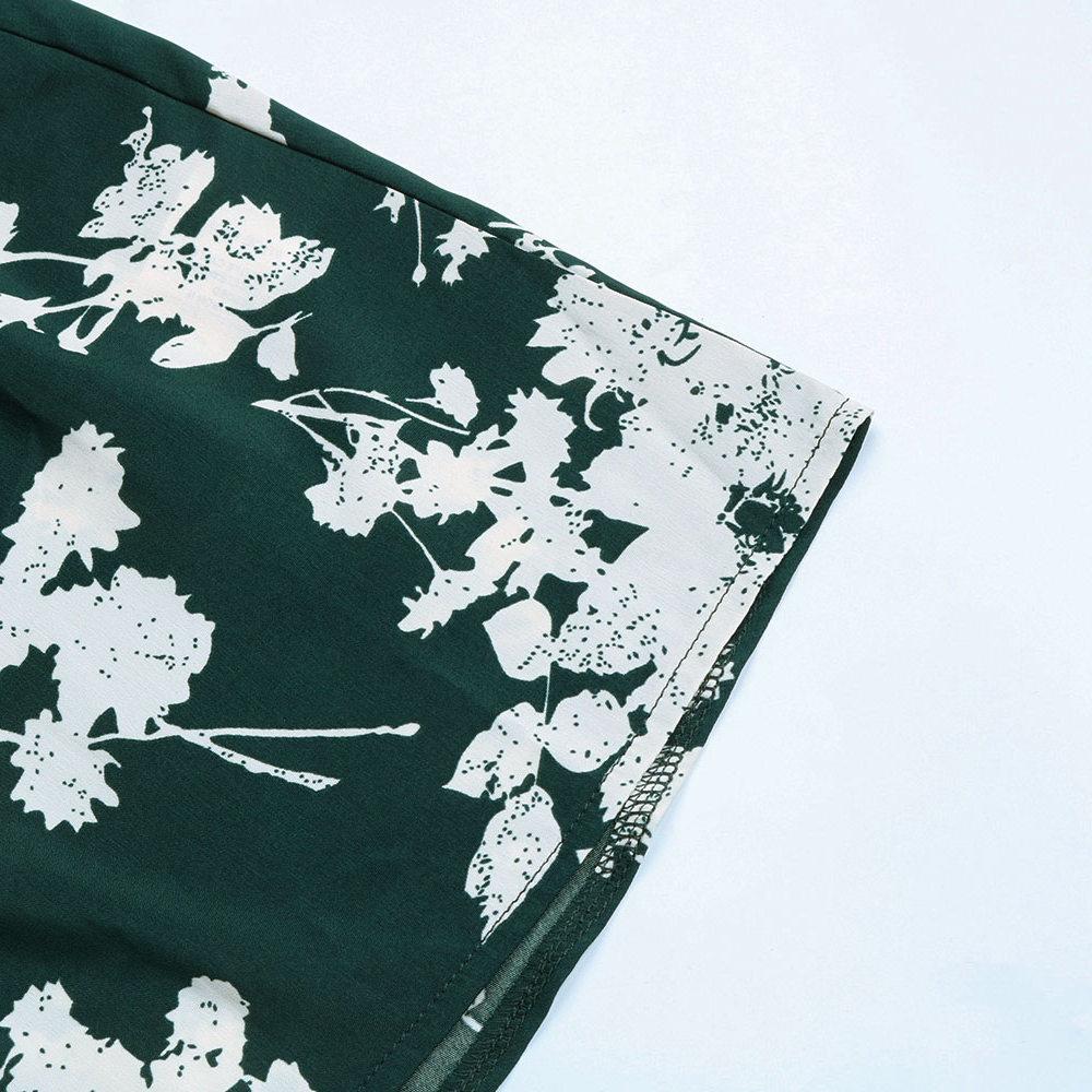 Женское весеннее платье с V-образным вырезом и рюшами и длинными рукавами с нерегулярным принтом и цветочным принтом