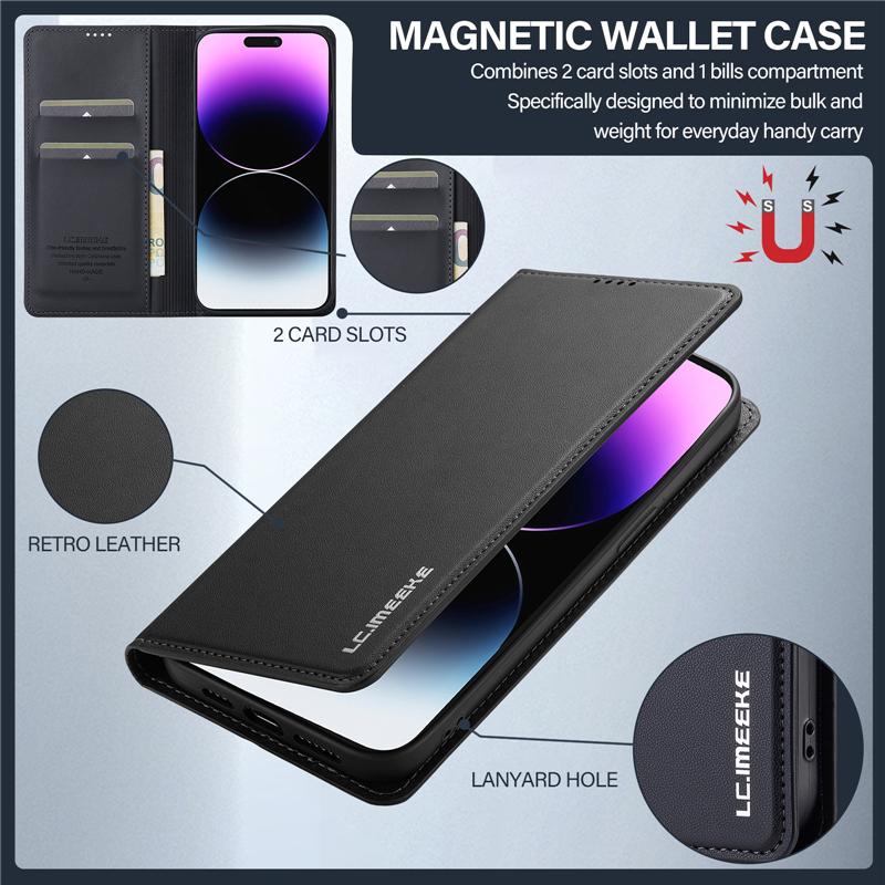 Магнитный чехол-кошелек для iPhone 16 Pro Max 15 Plus 14 13 12 11 8 7 SE4 кожаный держатель для карт защитный чехол для мобильного телефона