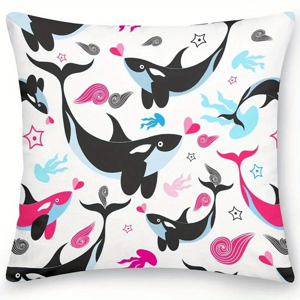 Home Decor Whale & Dolphin Love Themed Cushion Covers Pattern Cushion Cover Suitable For Sofa Bedroom Car Pillow Cover