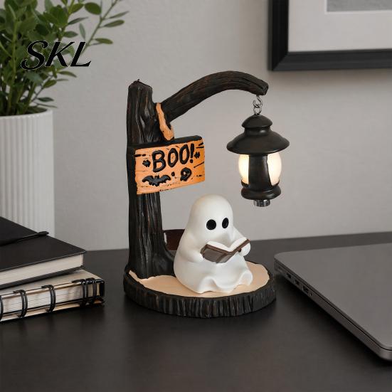 Halloween Ambient Lighting Witch/Ghost LED Lamp, Gothic Resin Ornament with Warm Light for Home Decor Decor, Desktop Spooky Night Party Glow Lamp