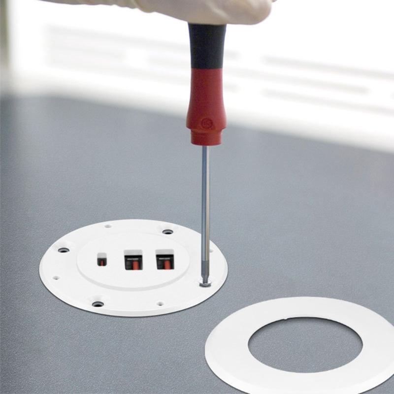 USB Хаб для зарядки с отверстием-грометом для стола, с двумя портами USB и Type-C, круглый встраиваемый USB-адаптер для офисного использования