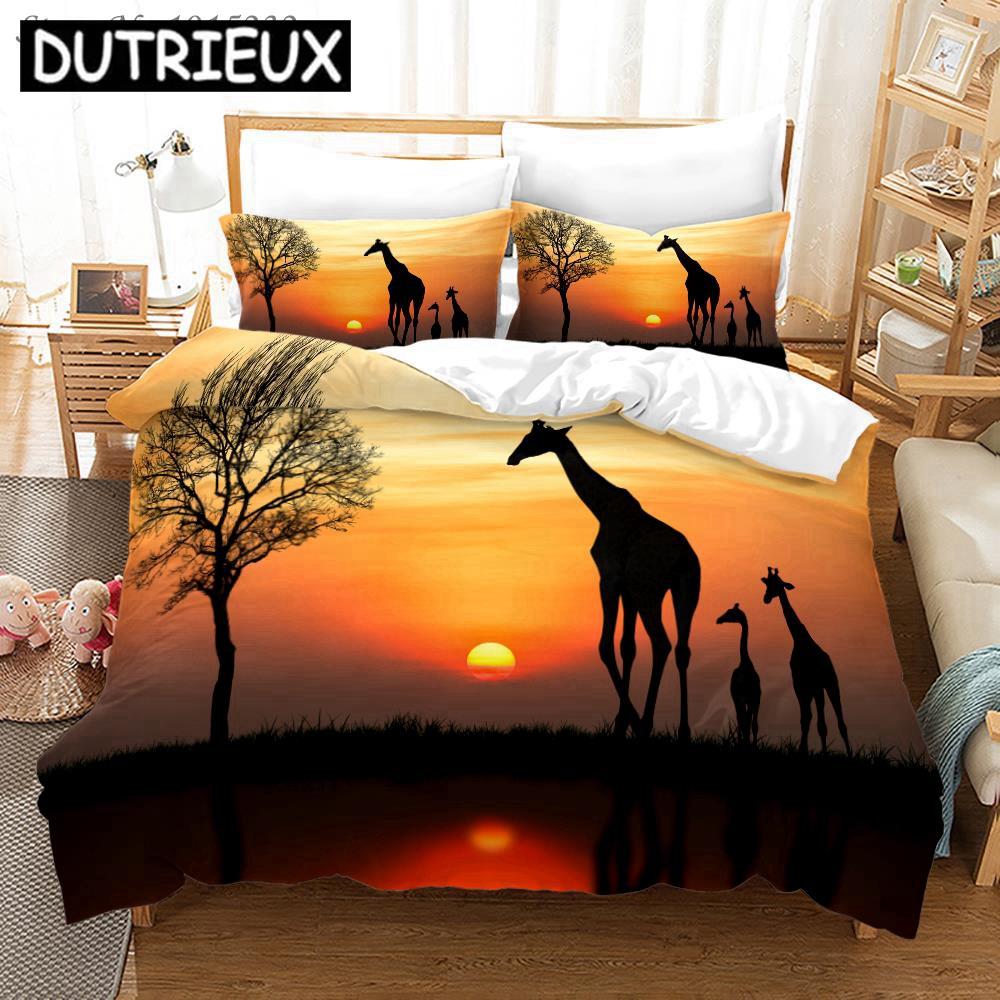 Комплект постельного белья David's Deer Giraffe с 3D-печатью Пододеяльники Наволочки Одеяло Комплект постельного белья Постельное белье 02