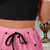 Women's Cami Pajama Set Summer Sleeveless Crop Top And Heart Print Shorts Sleepewear 2 Piece Ribbed Knit Pjs Lounge Set