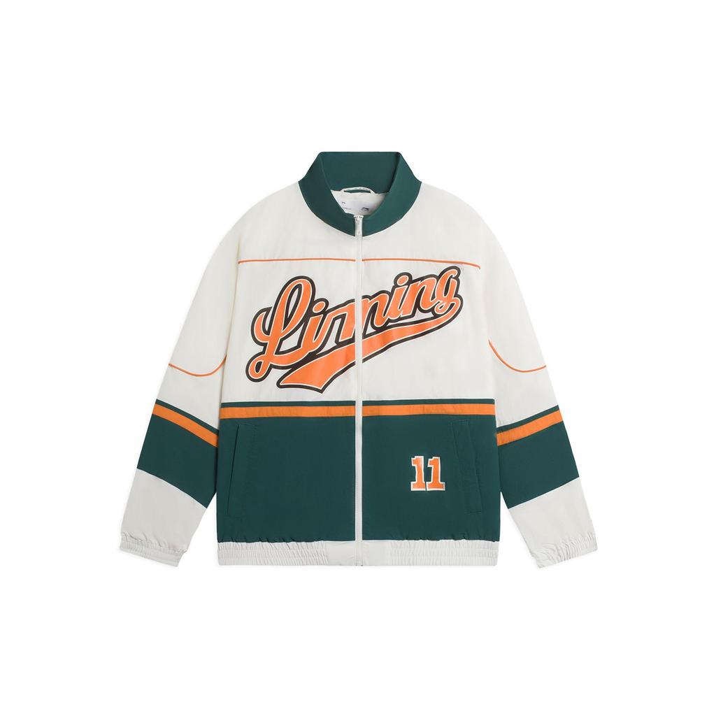 Li Ning Sports Lifestyle Series Color Block Letter Stand Collar Jacket Unisex Jacket Off-White AJDSA99-6