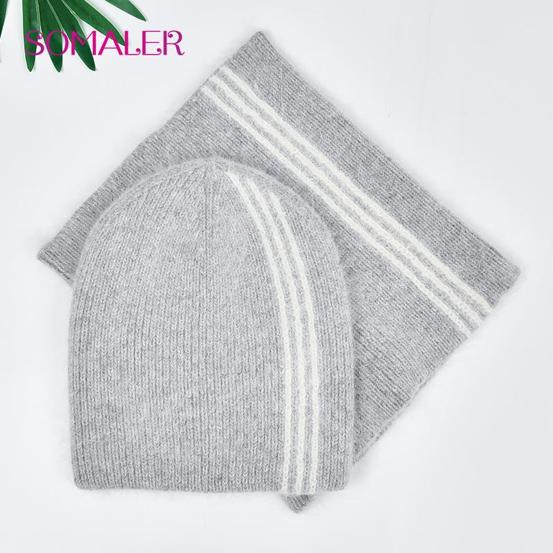 Women's Winter Warm Angora Hat Scarf Set Thick Double Layer Fluffy Rabbit Hair Knit Hat Fashionable Cold Weather Accessories