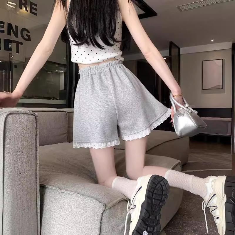Sports Shorts Women's New Korean Version of Loose Lace Lace Elastic High-waisted Temperament Casual A-line Wide-leg Pants To Wear