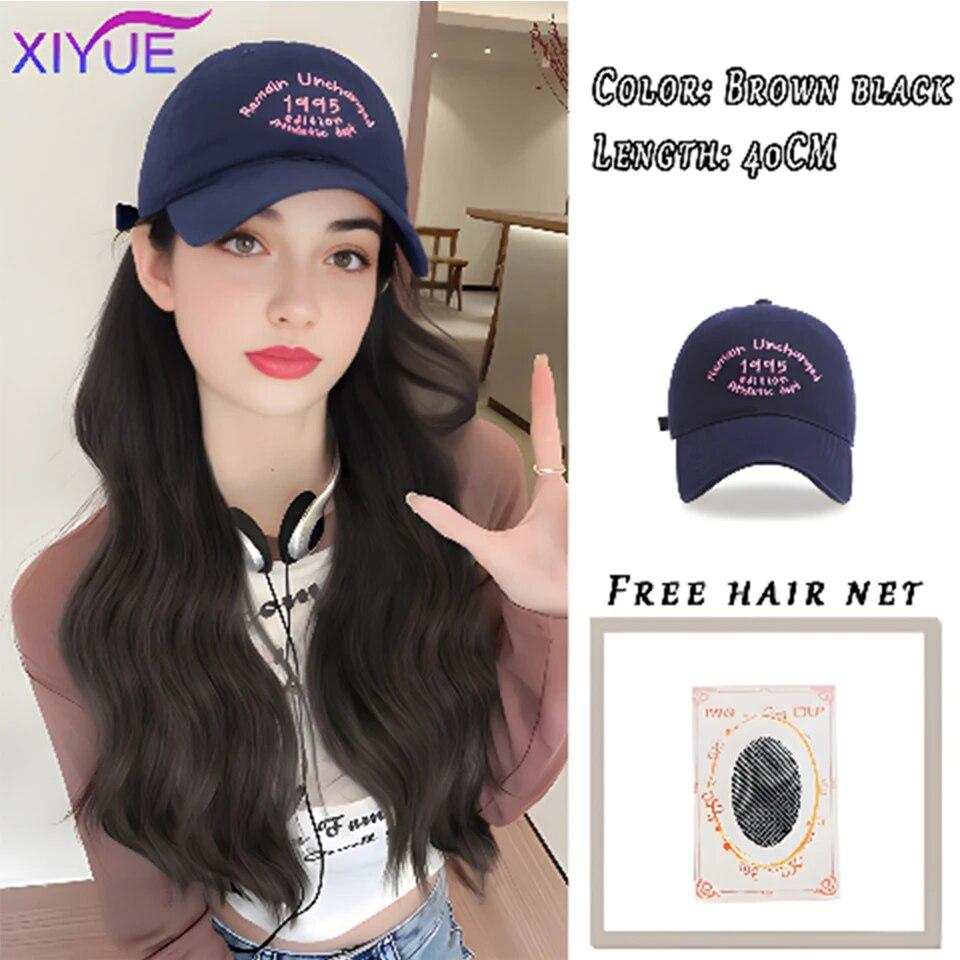 Шляпа, парик, женские длинные волосы, цельный, женская мода, ленивые, слегка вьющиеся волосы, бейсболка, парик, полное покрытие головы