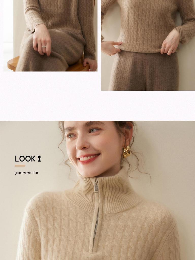 Women's Thickened Cashmere Half-Zip Knit Sweater - Loose Fit, Soft, Turn-Down Collar for Autumn and Winter