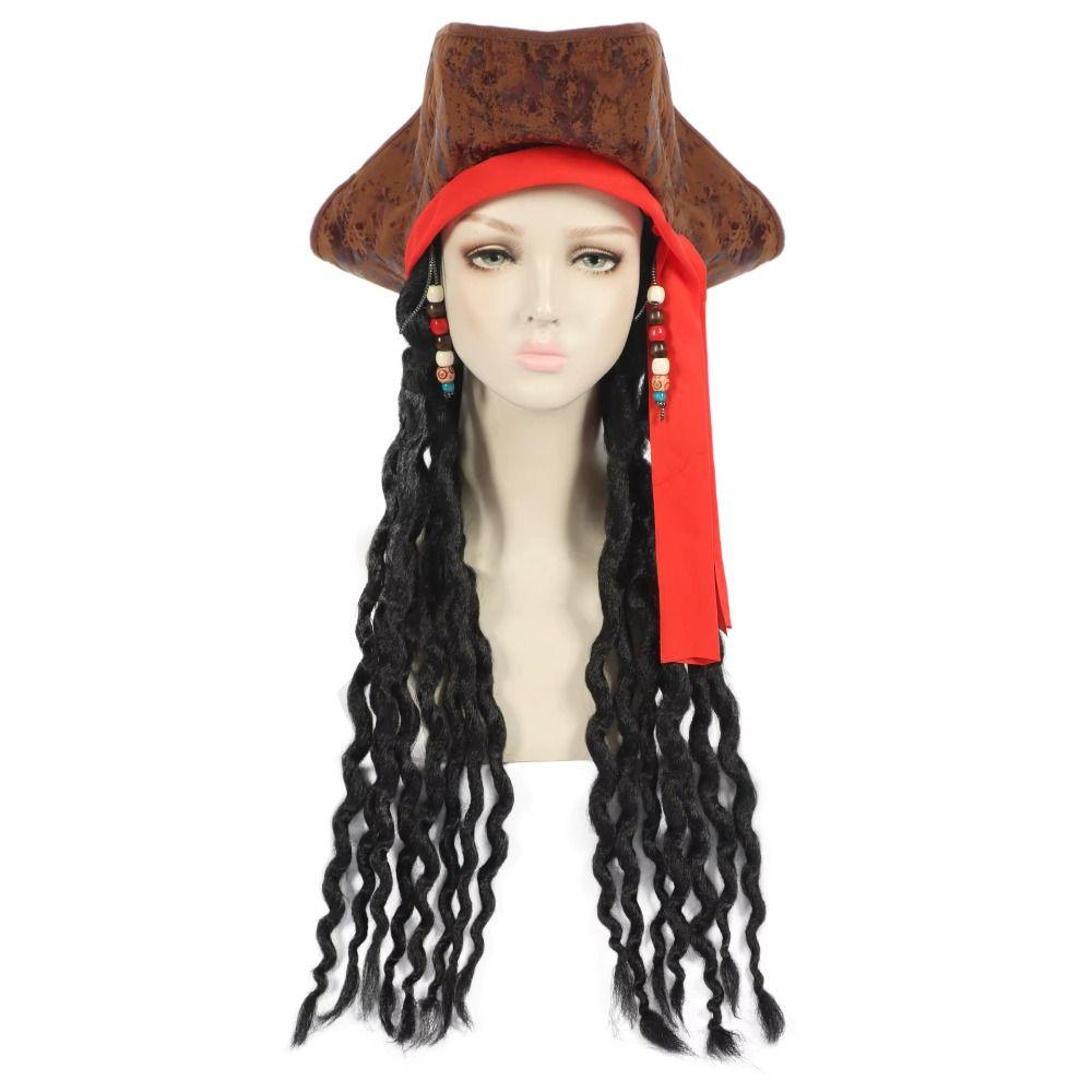 Stage Performance Pirate Hat Curly Hair Cosplay Wig Masquerade Captain Cos Wig  Costume Party