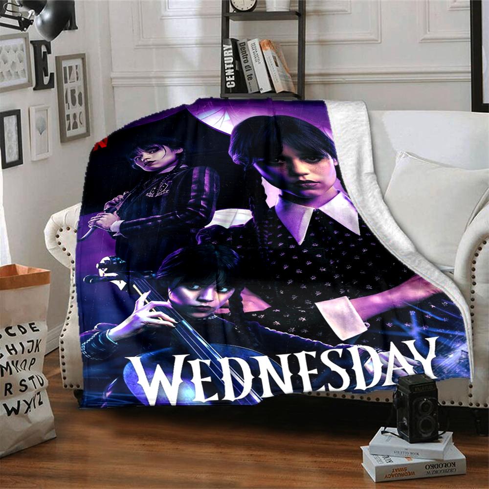 1Pc Wednesday Addams Series Flannel Blanket, Soft And Comfortable, Casual Warm, Camping Travel, Christmas, Halloween Xmas Gift El114