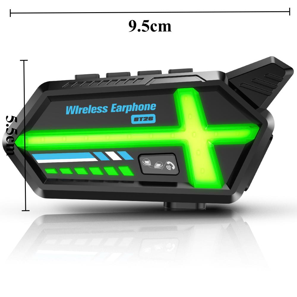 Светодиодная мотоциклетная гарнитура BT26 с интеллектуальной системой освещения, технологией ANC, аккумулятором на 25 ч, микрофоном 2-в-1 для всех шлемов, 500-метровой внутренней связью