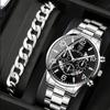 DEYROS 2pcs/set Fashion Men's Silver Calendar Watch Stainless Steel Strap Quartz Watch & Bracelet, Father's Day Gift