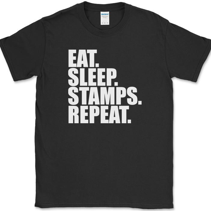 Eat Sleep Stamps Repeat unisex T-Shirt Funny Collector Humor Hobby Gift Text Tee