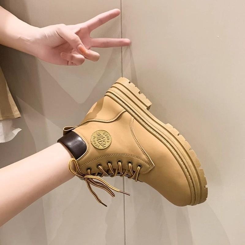 Женские ботинки мартин модная обувь осень и зима британский стиль высокие ретро рабочие ботинки на толстой подошве большие желтые ботинки короткие ботинки