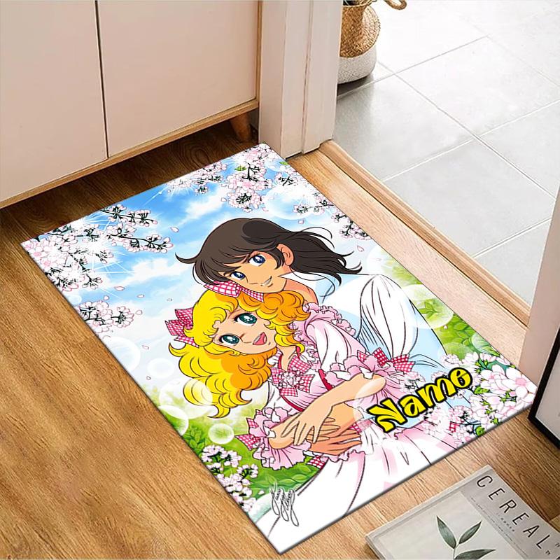 Custom Name Cherry Blossom Candy Rug Game Carpet, Floor Mat for Bedroom Living Room Entryway Rug, Home Decor Idea Gift for Christmas birthday