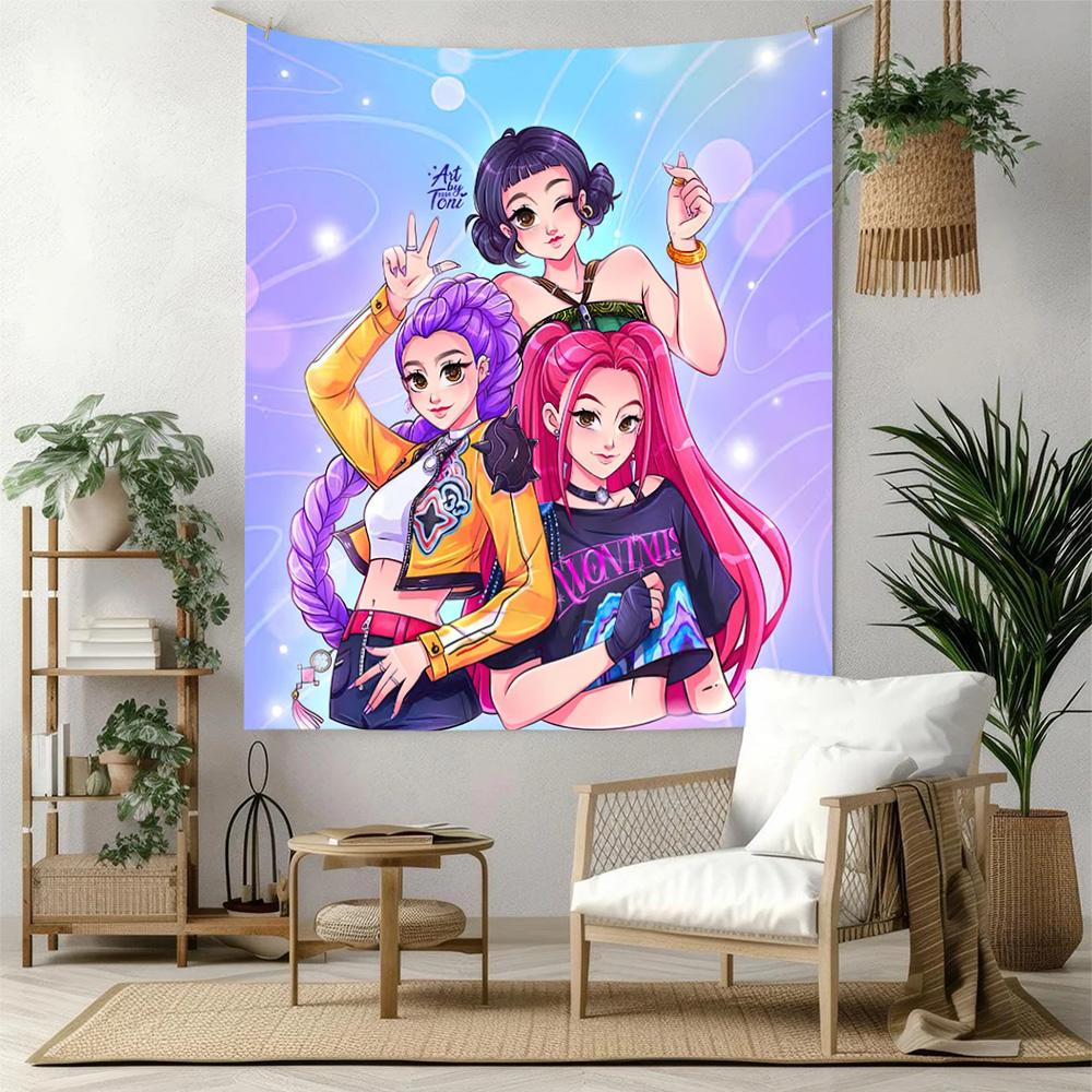 Demon Hunter Girls Wall Decor Tapestry Art For Pet Memorial Birthdaywedding Party Backdrop Family Gift