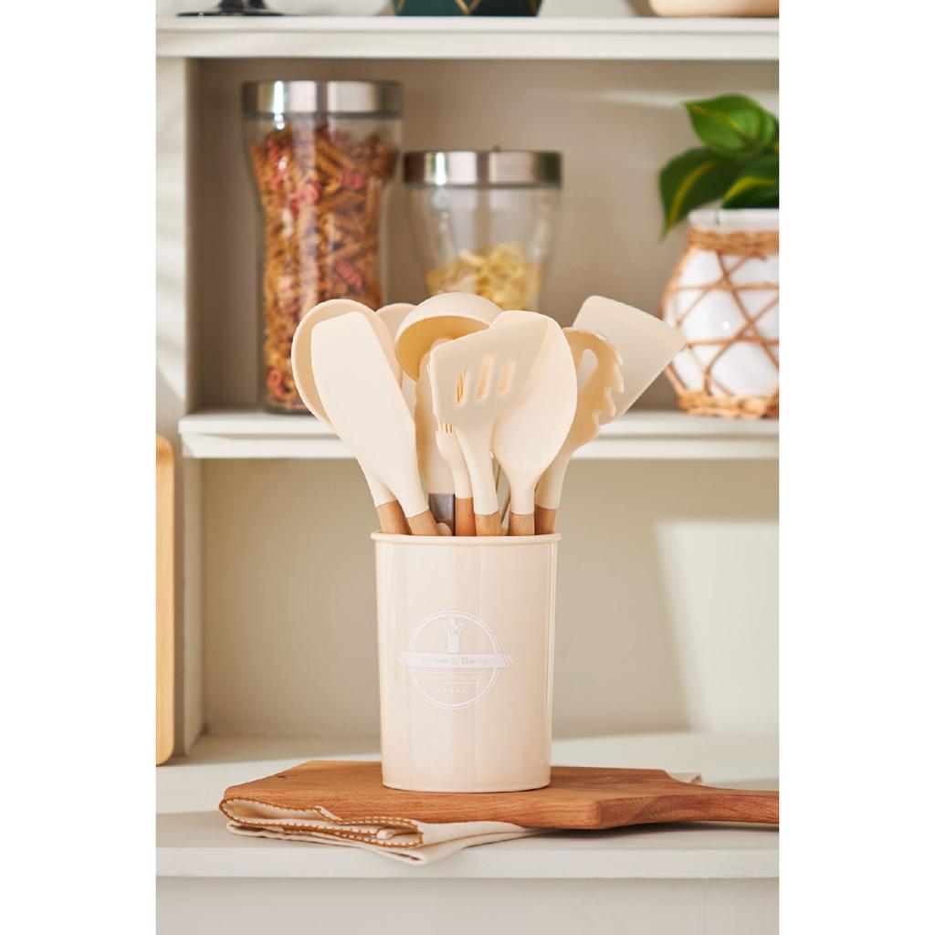 Darcy New, 12 предметов, силиконовый наконечник, ручка из бука, бежевый