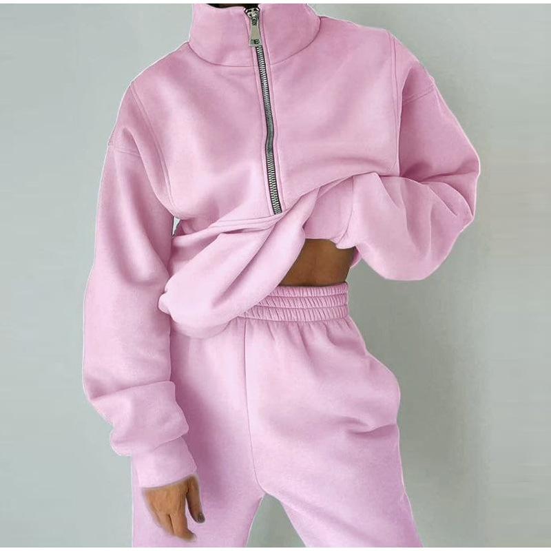 S-XXL женский утолщенный модный повседневный костюм, свитер на молнии, брюки, комплект из двух предметов