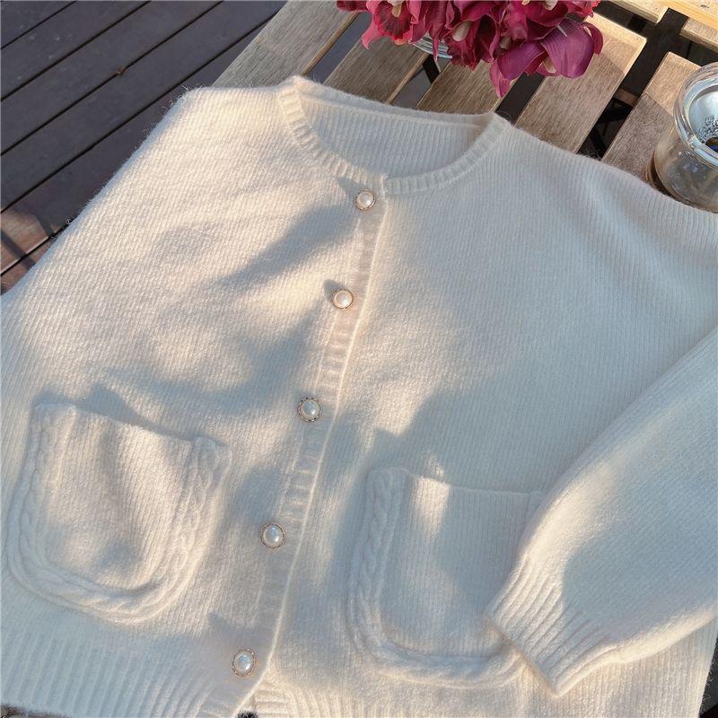 Кардиган, свитер, весенне-осенний свободный свитер с круглым вырезом, пальто, топ, женский мягкий клейкий милый однобортный вязаный кардиган