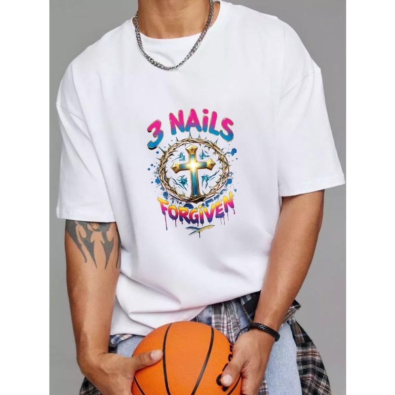 Белая футболка с дизайном «Три гвоздя, прощенный крест и терновый венец» для религиозных и основанных на вере мероприятий
