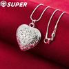 925 Sterling Silver Carved Heart Pendant Snake Chain Necklace Jewelry