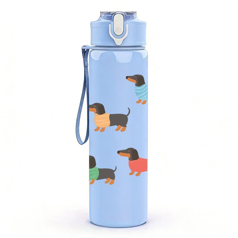 1PC Dachshund Dog Seamless Pattern 750ml Color Plastic Sports Water Bottle Leakproof Flip Straw Lid Suitable for Sports Office Home Use