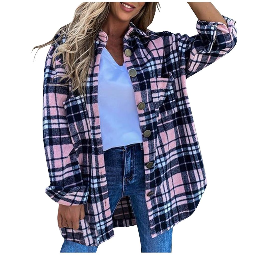 Женская мода, повседневная клетчатая куртка, рубашки с длинными рукавами и лацканами на пуговицах, пальто-рубашка