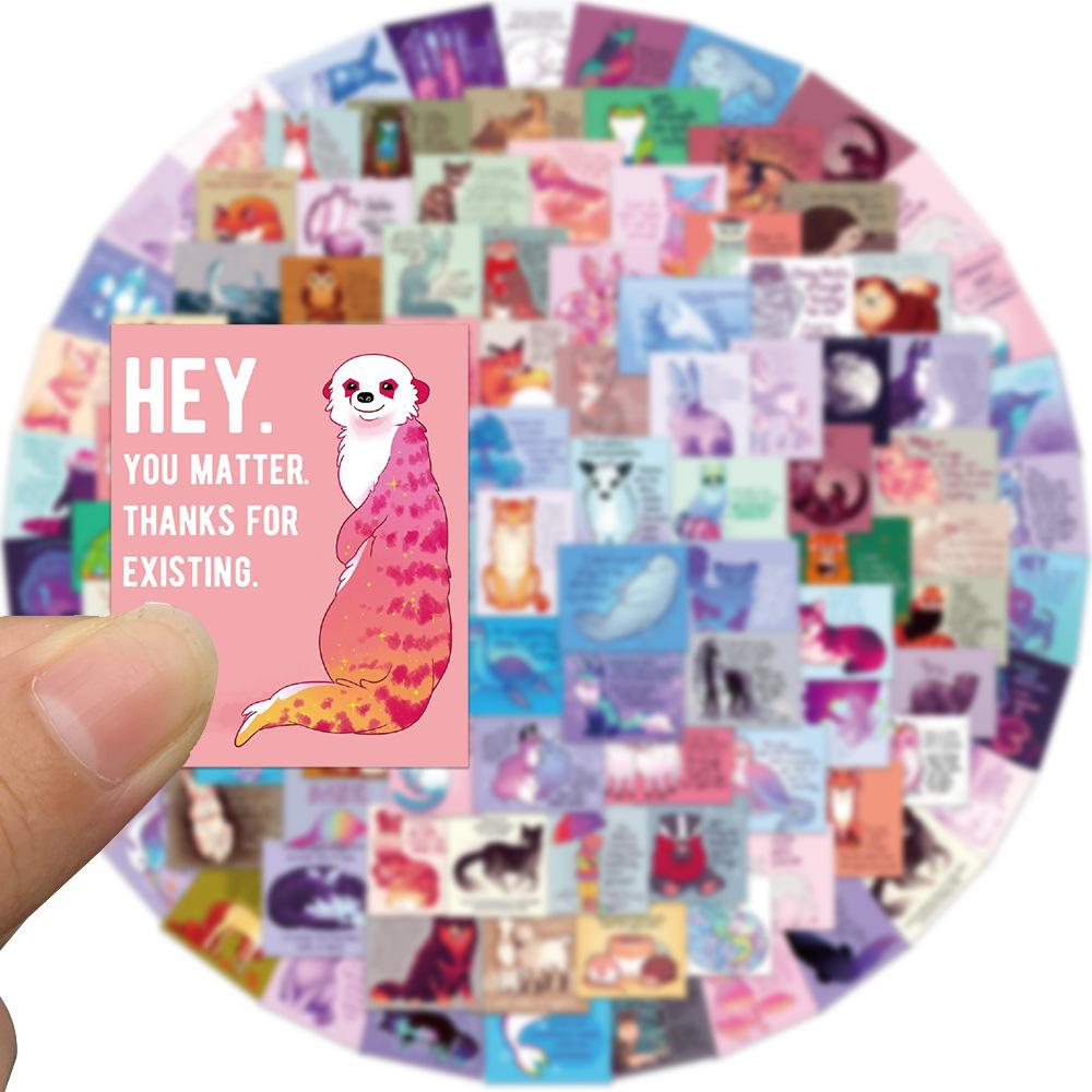 110 Inspirational English Animal Stickers, Personalized Decorations, Waterproof Stickers for Luggage and Laptops, Children's Encouragement