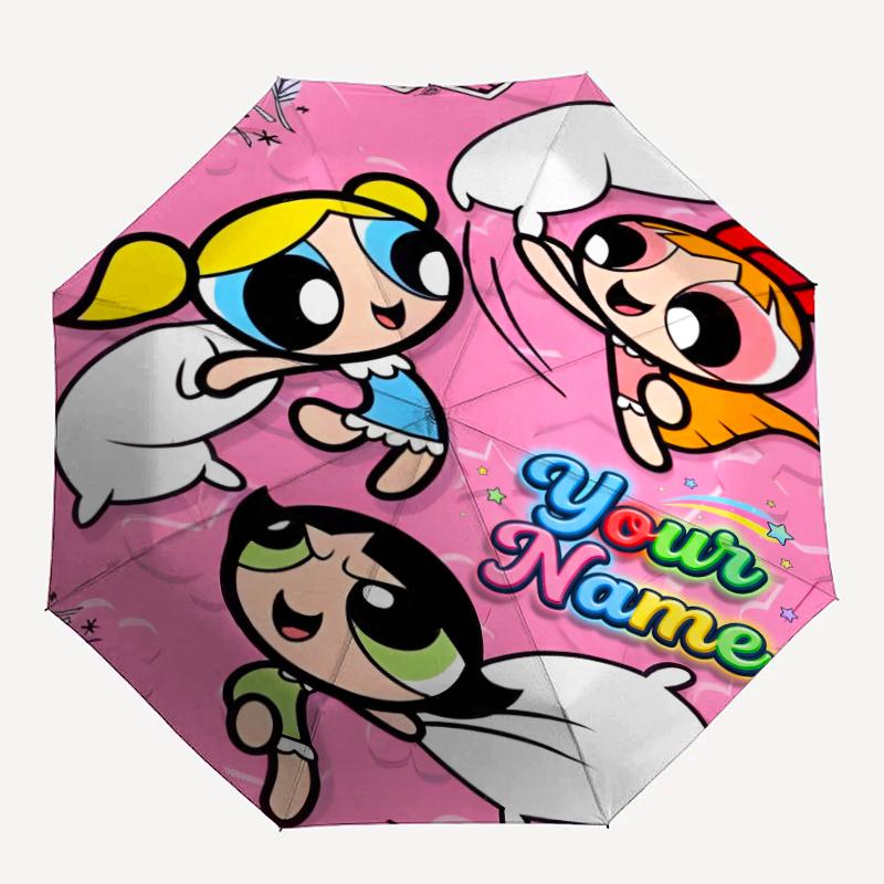 Personalized Name Powerpuff Print Umbrella, UV Shielding. It Has Eight Sturdy Ribs for Outdoor Use And Perfect As a Holiday Gift