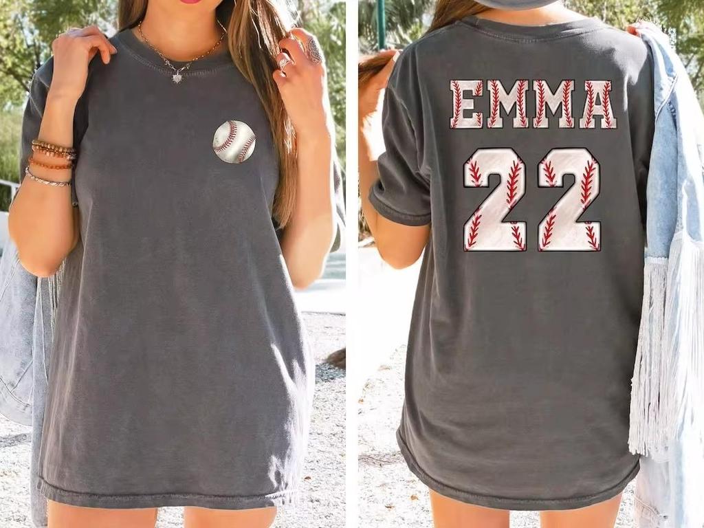 EMMA 22 Весна/Лето Новая Свободная Футболка с Круглым Вырезом и Коротким Рукавом с Бейсбольным Принтом для Женщин