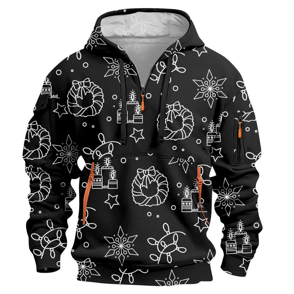 Мужская толстовка с капюшоном на молнии до середины, повседневная спортивная с рождественским принтом