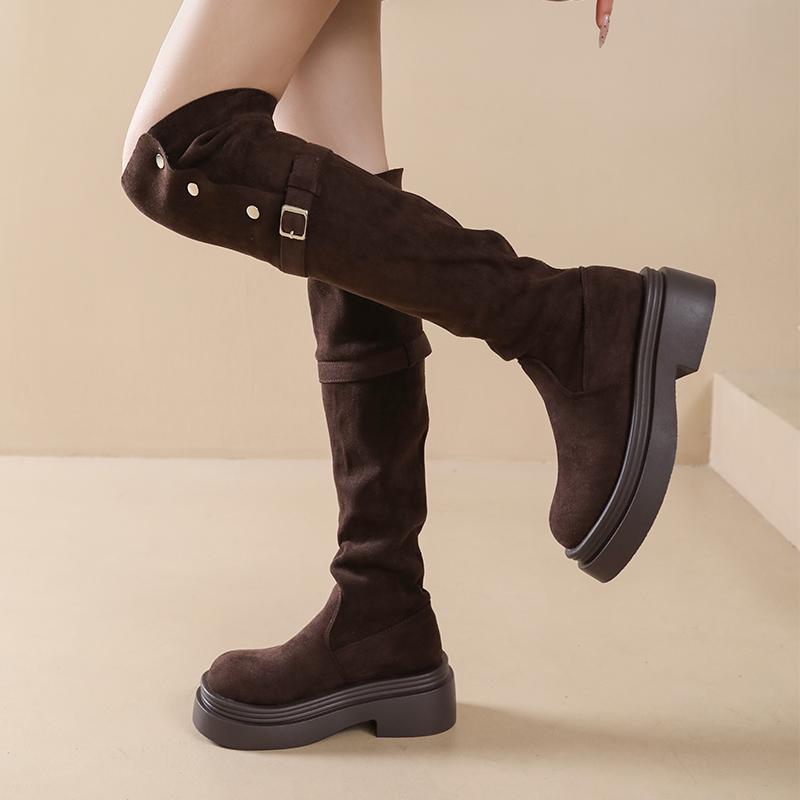 Children's Boots Two Wear Knee Knight Boots Heightening Year Fashion New 2024 Autumn and Winter Thick Bottom Fold Thick Heel