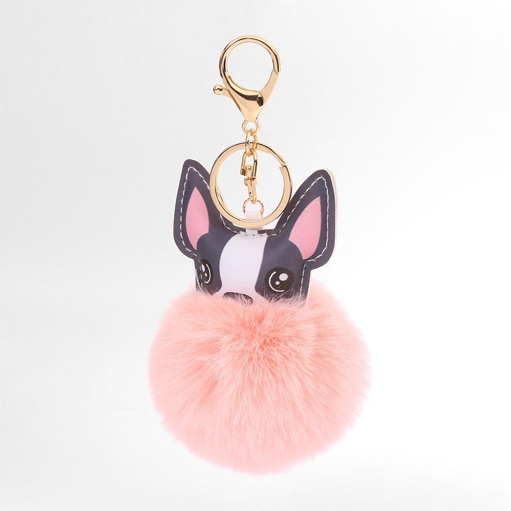 Bulldog Pom Pom Keyring (Pink) Bag Decoration Perky Ring