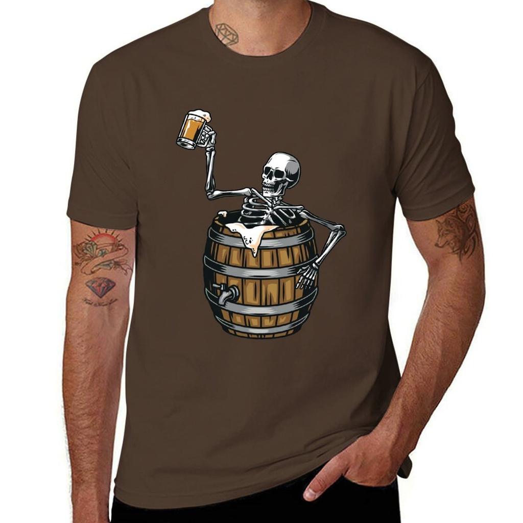 Skeleton Drinking Beer T-Shirt Customizeds Tees Customs Design Your Own Sweat Fruit of the Loom Mens T Shirts