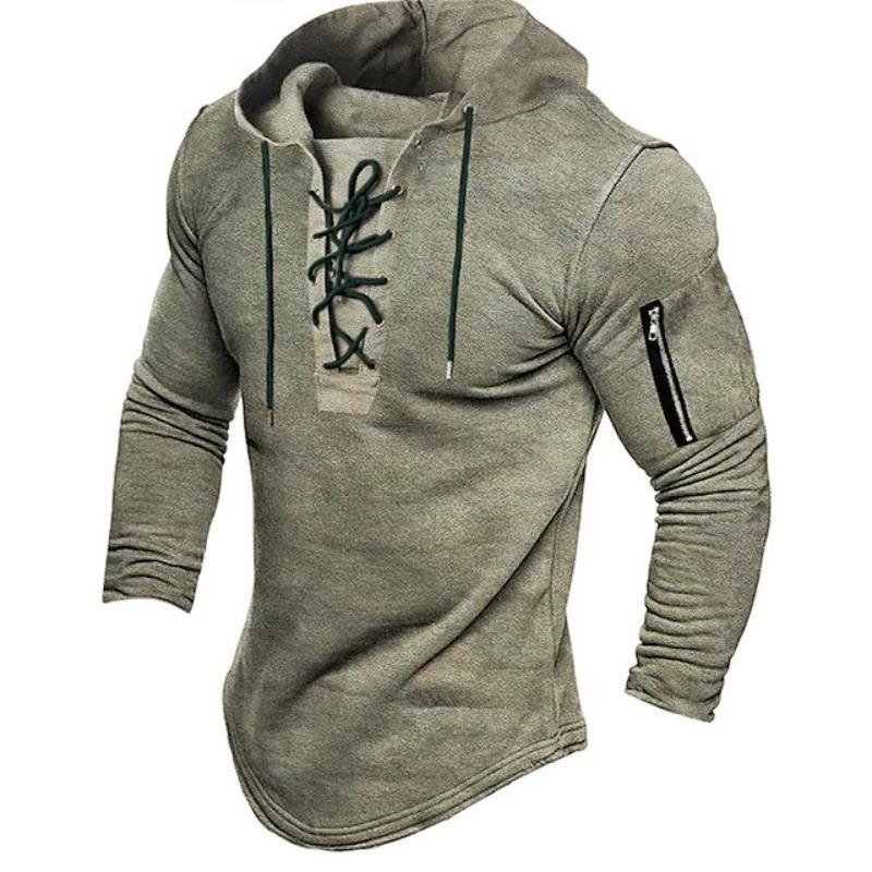 Men's Hooded Sweatshirt with Solid Color Tie Up for Sports and Leisure, Spring Autumn Clothing Accessories Hooded DL24