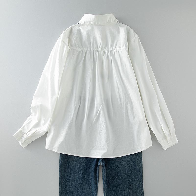 Женская белая полосатая свободная рубашка с пэчворком из хлопка и льна с длинным рукавом, доступны большие размеры
