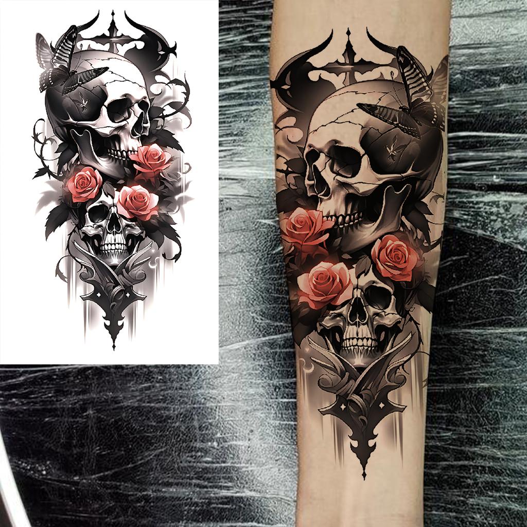 1 Sheet Wolf Tiger Astronaut Dragon Skeleton Temporary Tattoos For Women Men Adults Fake Skull Flower Tattoo Sticker Waterproof