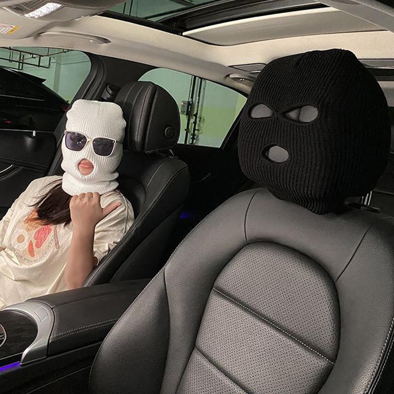 Universal Car Seat Headrest Cover Balaclava 3Hole Full Cover Halloween Christmas Funny Car Decoration