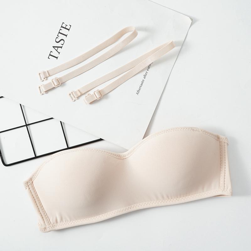 Women's Solid Color Seamless Party Wedding Bras Sexy Simple Girl Underwear Bras 3D Invisible Underwear Without Steel Ring Tube Top Push Up Bra