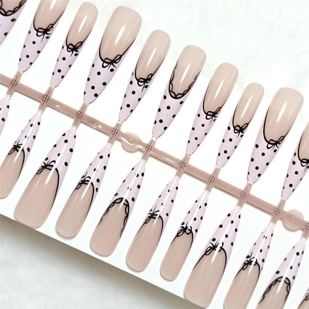 30 Pieces Of Premade Nails, French Lace Polka Dot Butterfly Manicure Patches, Removable Nail Wear Nails, Lace Wear Nails