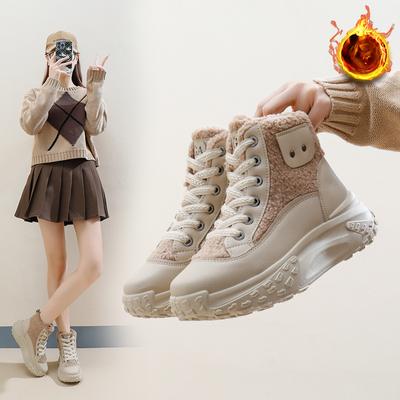 Женские повседневные зимние ботинки, нескользящие ботинки на шнуровке, массивная платформа, ботильоны с подкладкой из искусственного меха, зимние теплые короткие ботинки, кроссовки для женщин