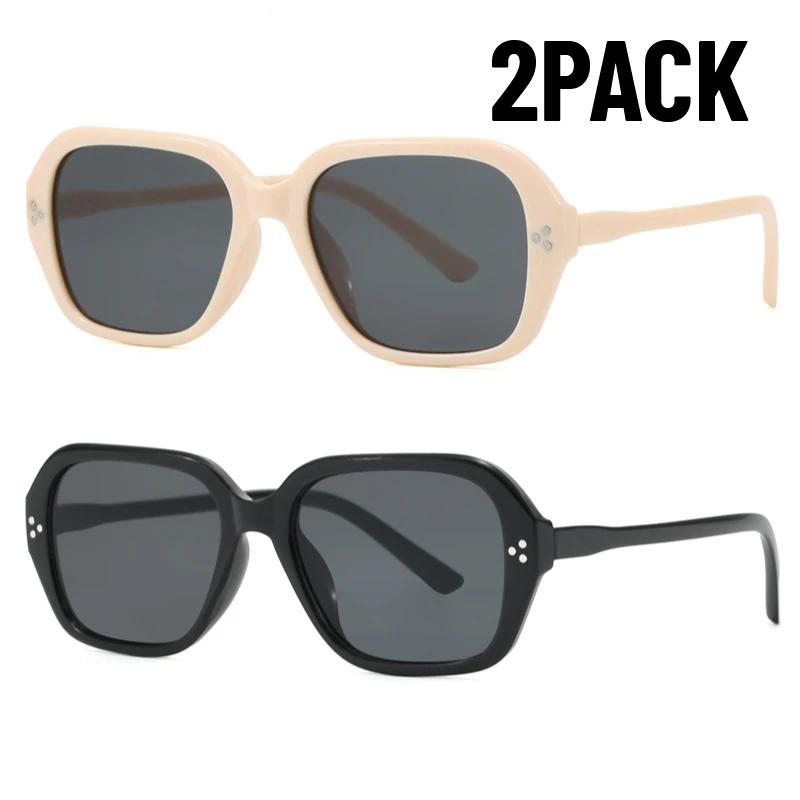 1/2PACK Women Square Sunglasses Big Frame UV400 Retro Rivets Men Olive Green Classic Sun Glasses