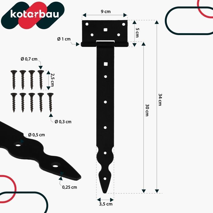 Дверные петли - KOTARBAU - 300 мм - Оцинкованная сталь - Порошковое покрытие - 2 шт.