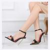 12 см Металлические Высокие Каблуки Шпильки Сексуальные Летние Босоножки Женские Туфли Ремешок на Щиколотке Фетиш Острый Носок Черные Слингбэки Унисекс Обувь