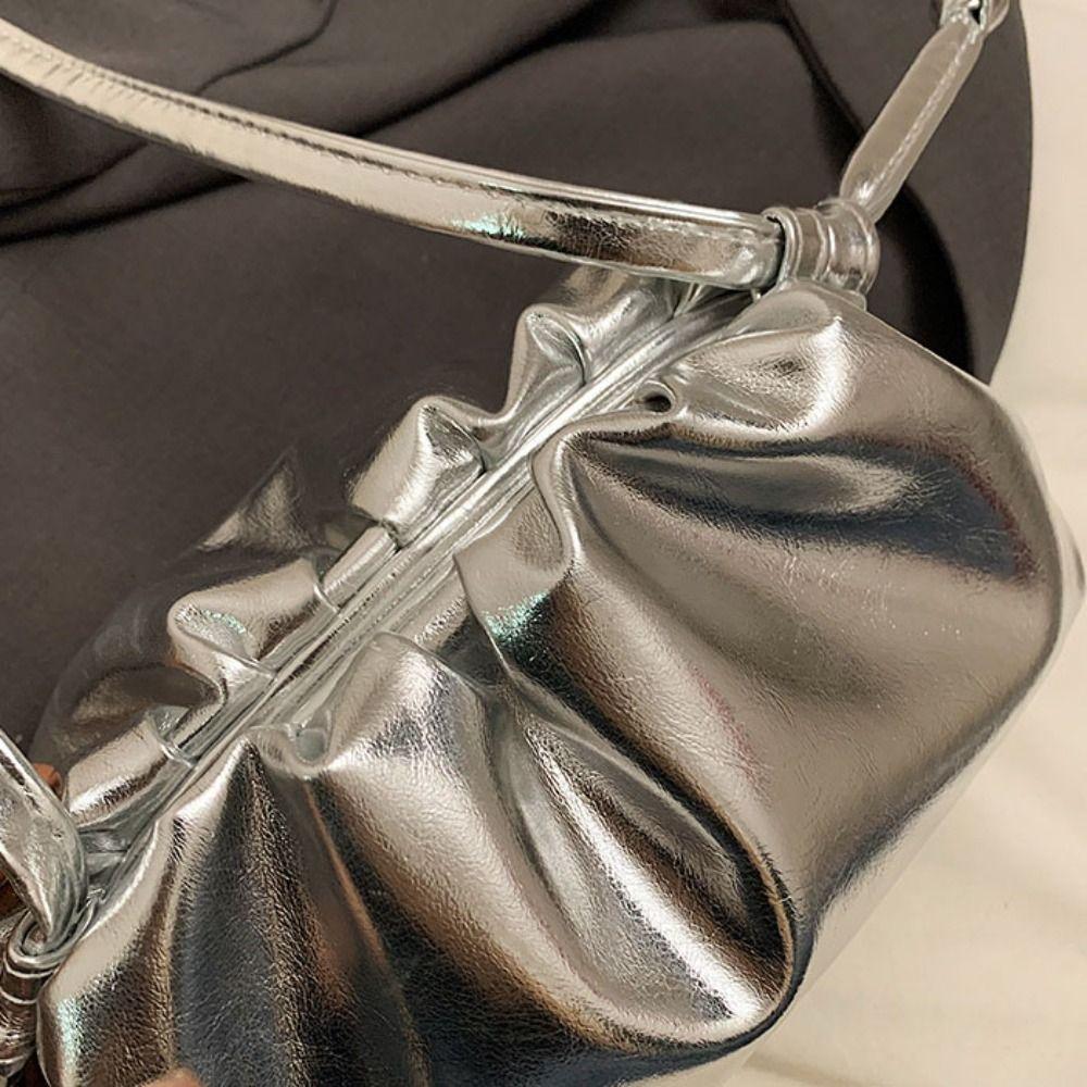 Сумка-клатч из мягкой искусственной кожи Dumpling, серебристая, для вечеринок, для банкета, сумка-облако, для улицы